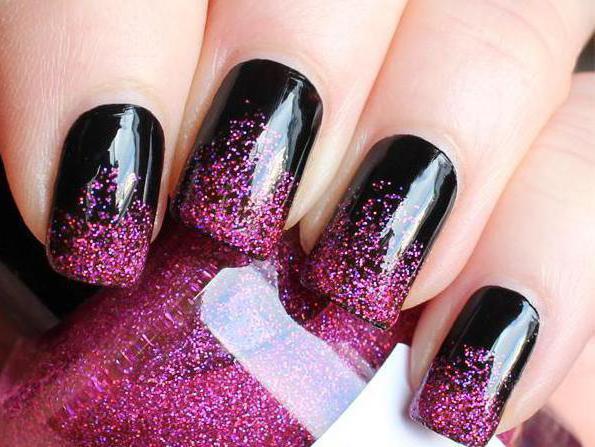 Manicure preto com brilhos: idéias interessantes, design, foto